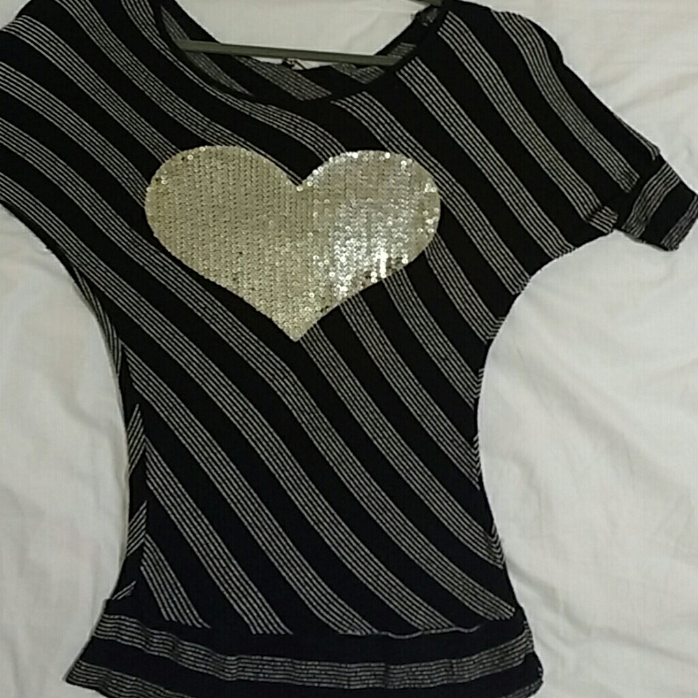 Black and White blouse with silver heart